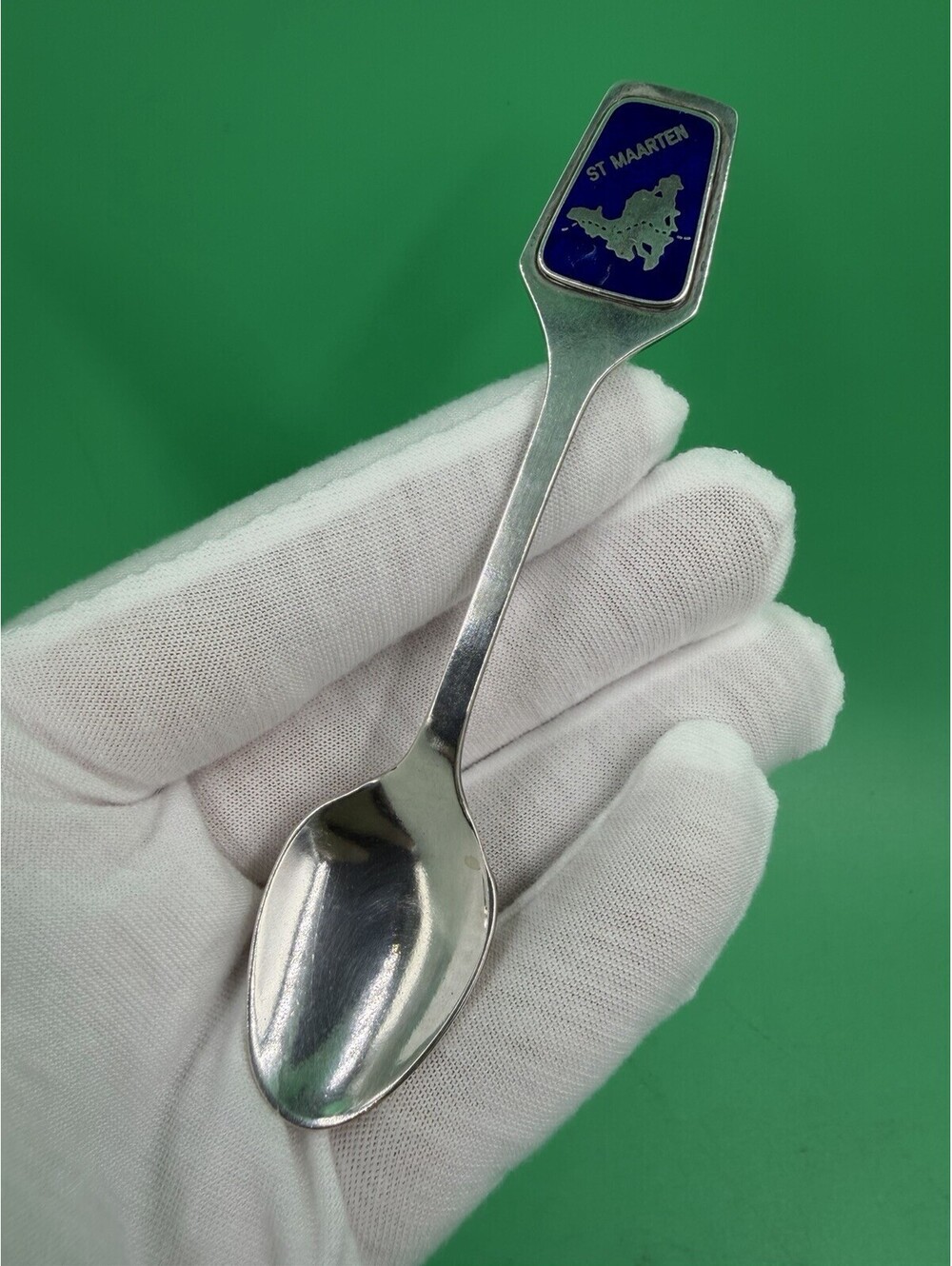 925 Sterling Silver Vintage Cobalt Blue Enamel St. Maarten Spoon Mexa Denmark